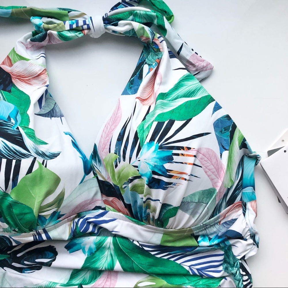 NEW La Blanca Women’s tankini 2 piece swimsuit in white/green -size 10 - Picture 2 of 10